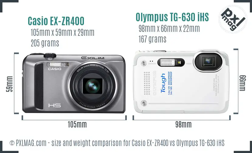 Casio EX-ZR400 vs Olympus TG-630 iHS size comparison Casio EX-ZR400 vs Olympus TG-630 iHS size comparison