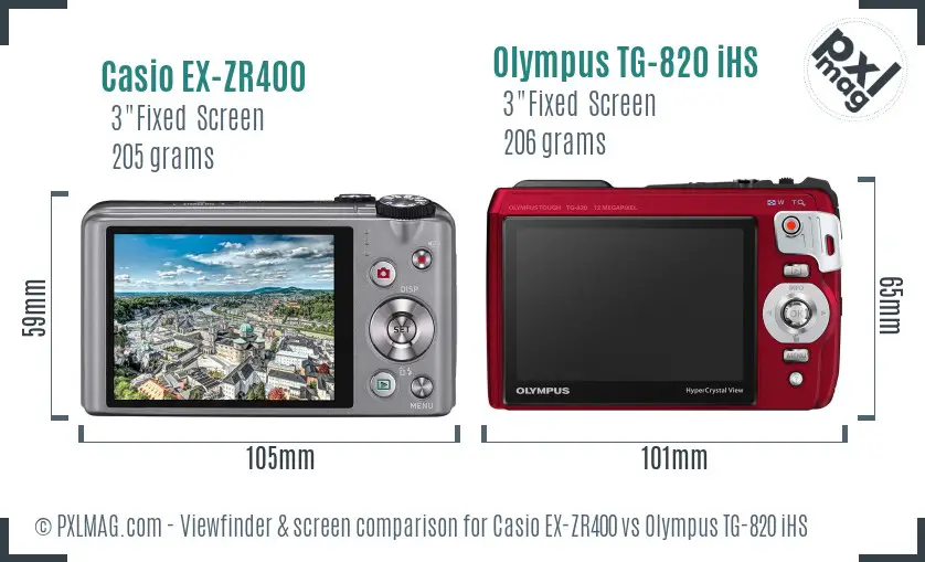 Casio EX-ZR400 vs Olympus TG-820 iHS Screen and Viewfinder comparison