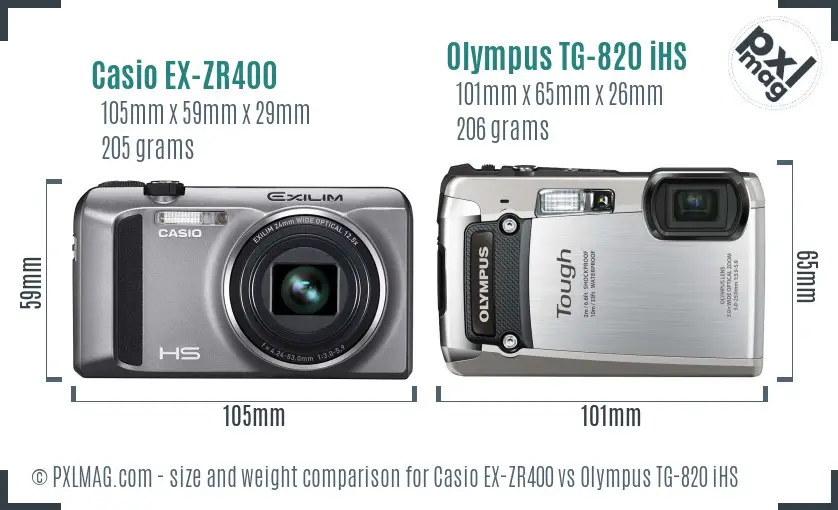 Casio EX-ZR400 vs Olympus TG-820 iHS size comparison