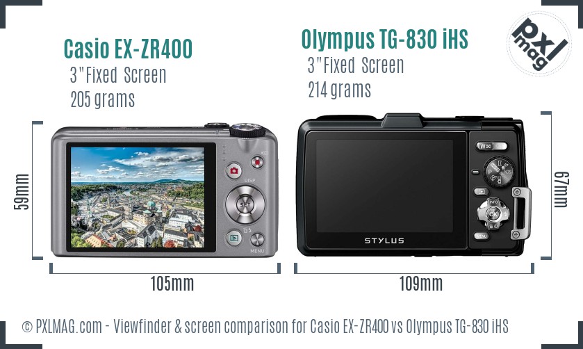 Casio EX-ZR400 vs Olympus TG-830 iHS Screen and Viewfinder comparison