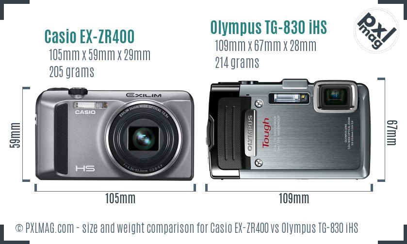 Casio EX-ZR400 vs Olympus TG-830 iHS size comparison