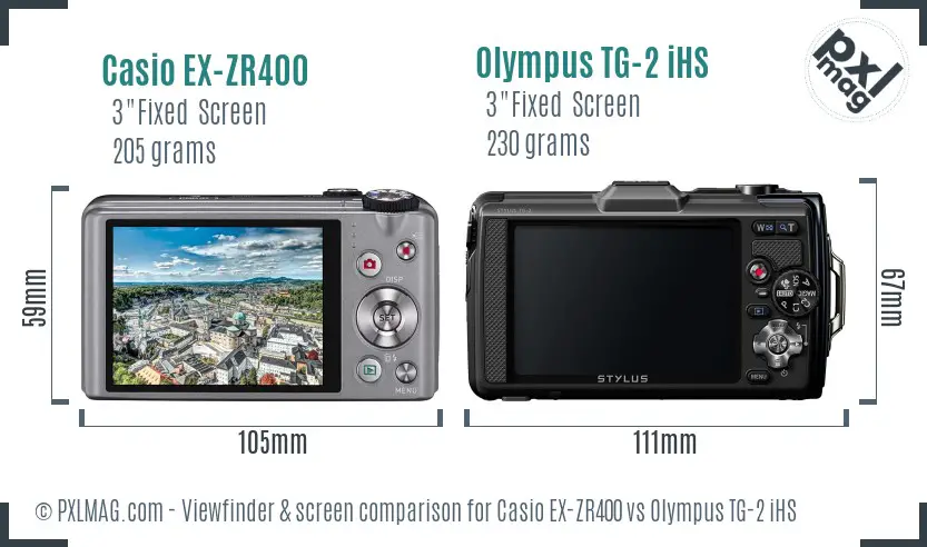 Casio EX-ZR400 vs Olympus TG-2 iHS Screen and Viewfinder comparison