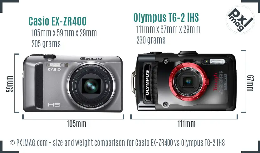 Casio EX-ZR400 vs Olympus TG-2 iHS size comparison