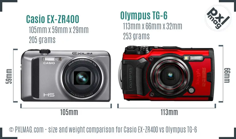 Casio EX-ZR400 vs Olympus TG-6 size comparison Casio EX-ZR400 vs Olympus TG-6 size comparison