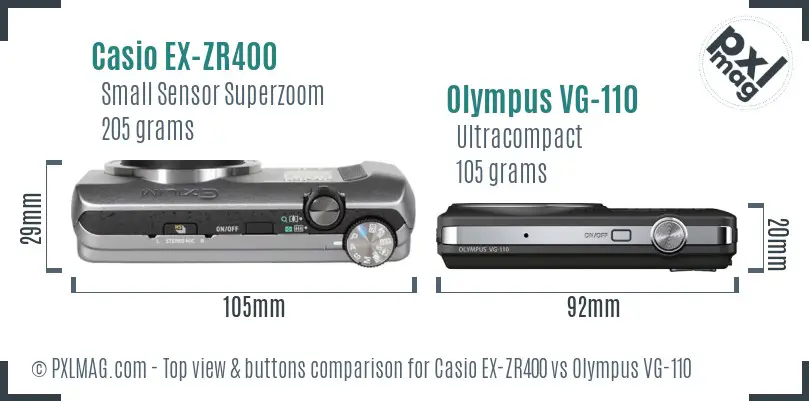 Casio EX-ZR400 vs Olympus VG-110 top view buttons comparison
