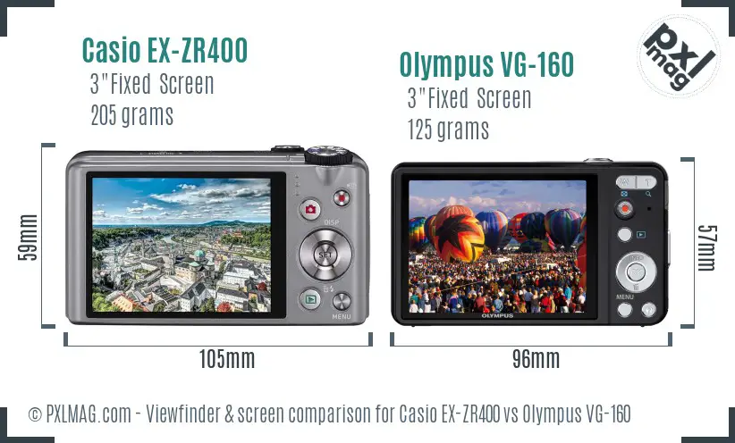 Casio EX-ZR400 vs Olympus VG-160 Screen and Viewfinder comparison