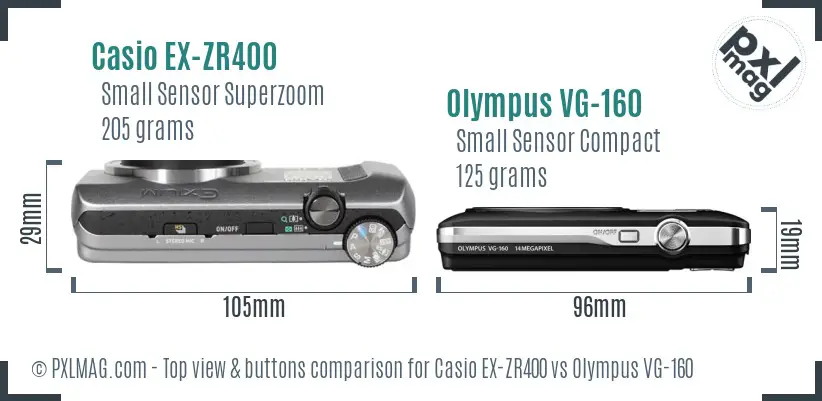 Casio EX-ZR400 vs Olympus VG-160 top view buttons comparison