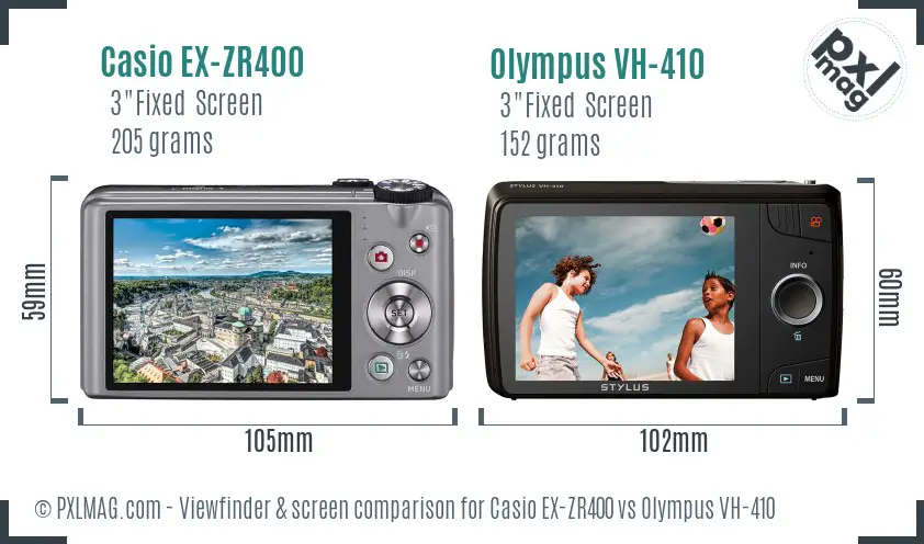Casio EX-ZR400 vs Olympus VH-410 Screen and Viewfinder comparison