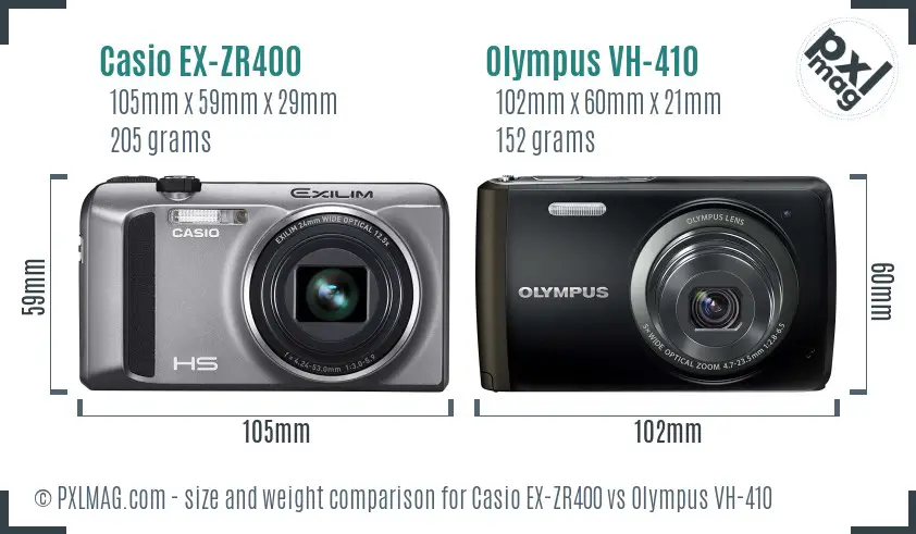 Casio EX-ZR400 vs Olympus VH-410 size comparison