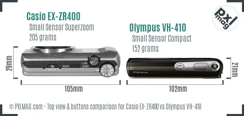 Casio EX-ZR400 vs Olympus VH-410 top view buttons comparison