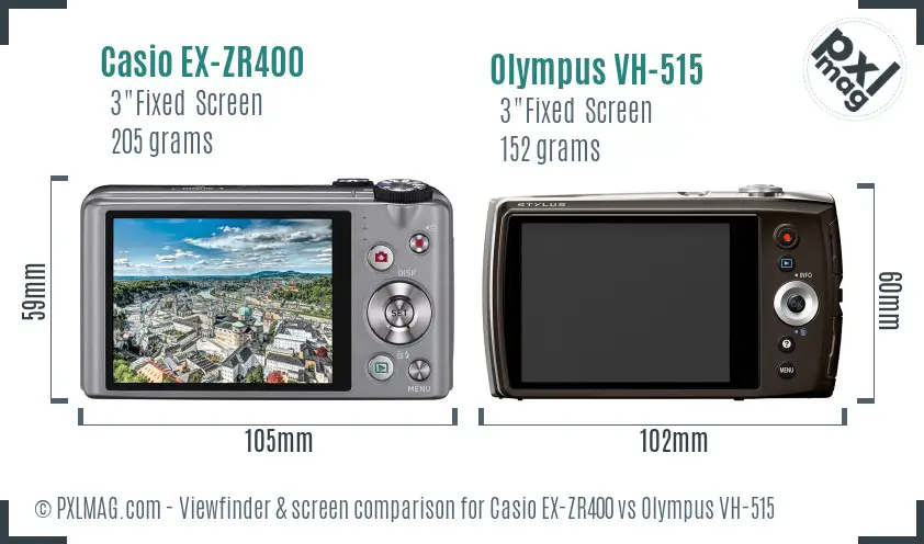 Casio EX-ZR400 vs Olympus VH-515 Screen and Viewfinder comparison