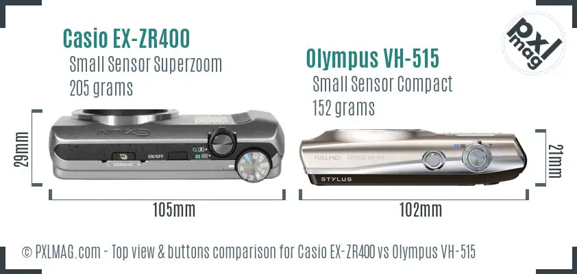 Casio EX-ZR400 vs Olympus VH-515 top view buttons comparison