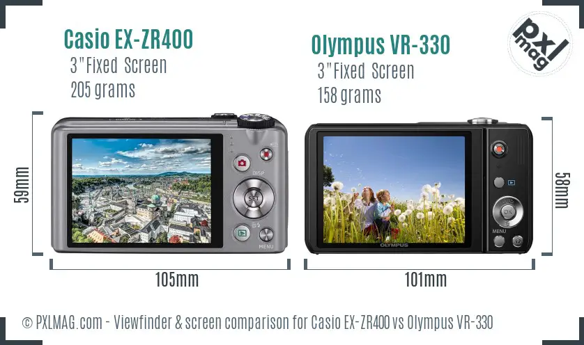 Casio EX-ZR400 vs Olympus VR-330 Screen and Viewfinder comparison