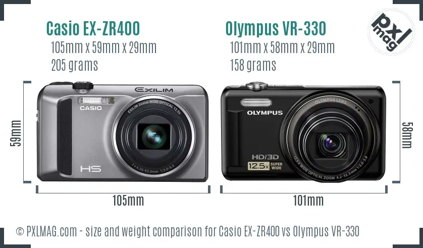 Casio EX-ZR400 vs Olympus VR-330 size comparison