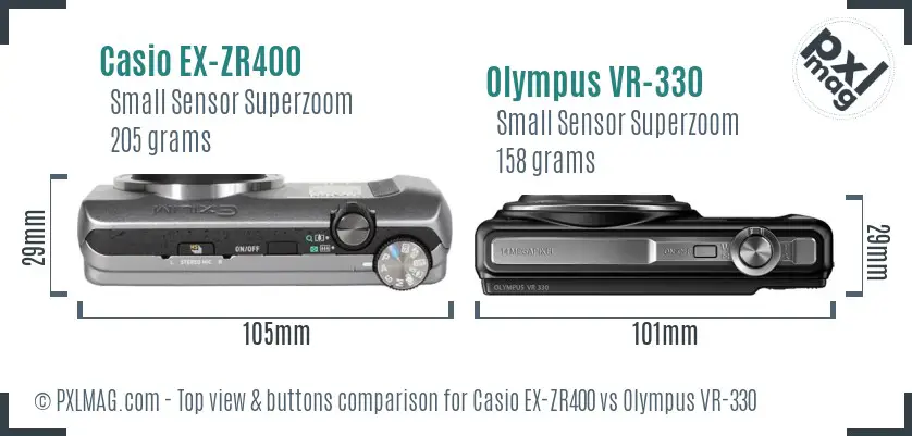 Casio EX-ZR400 vs Olympus VR-330 top view buttons comparison