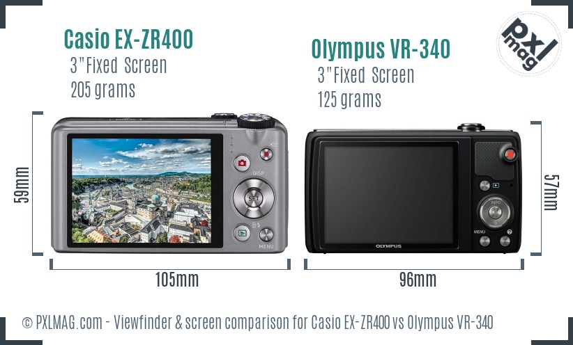Casio EX-ZR400 vs Olympus VR-340 Screen and Viewfinder comparison