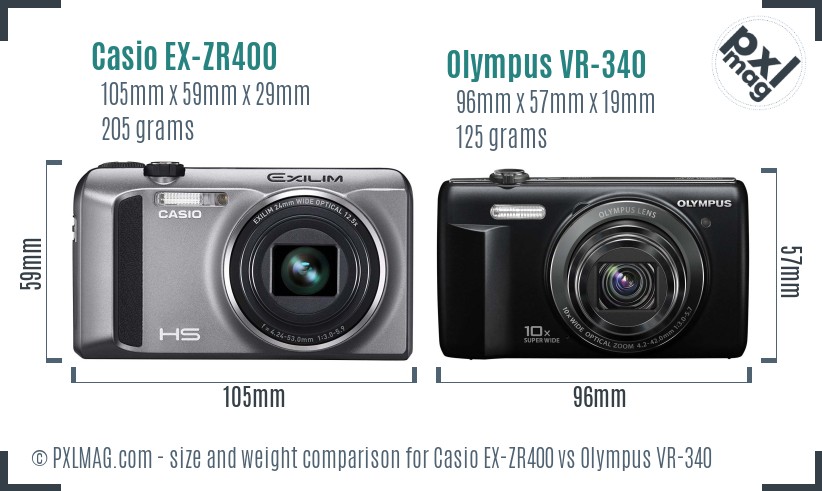 Casio EX-ZR400 vs Olympus VR-340 size comparison