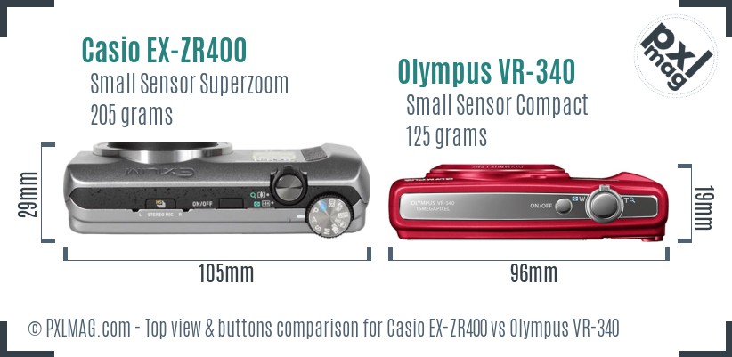 Casio EX-ZR400 vs Olympus VR-340 top view buttons comparison
