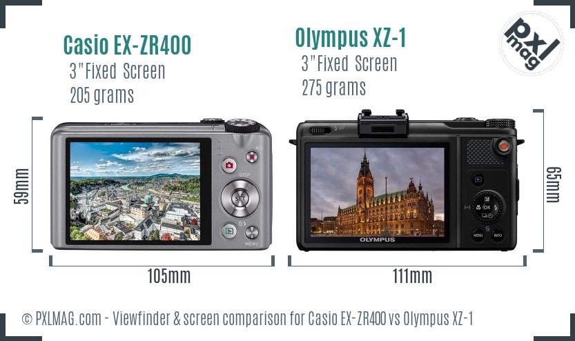 Casio EX-ZR400 vs Olympus XZ-1 Screen and Viewfinder comparison