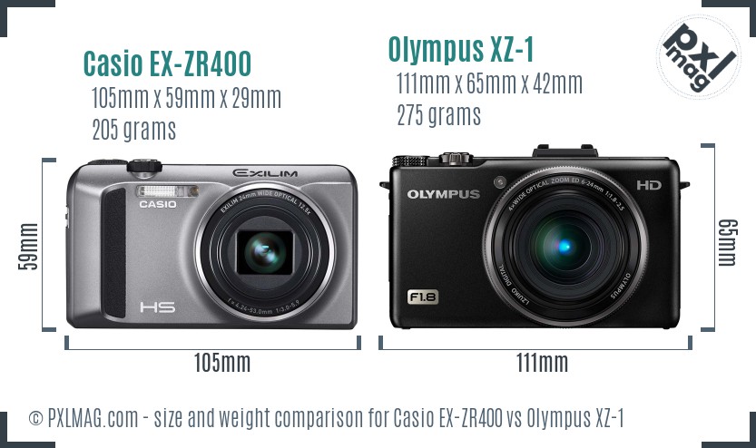 Casio EX-ZR400 vs Olympus XZ-1 size comparison