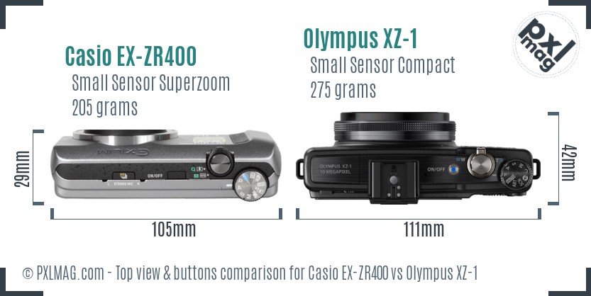 Casio EX-ZR400 vs Olympus XZ-1 top view buttons comparison