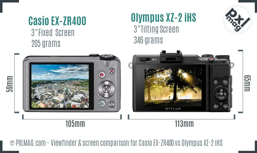 Casio EX-ZR400 vs Olympus XZ-2 iHS Screen and Viewfinder comparison