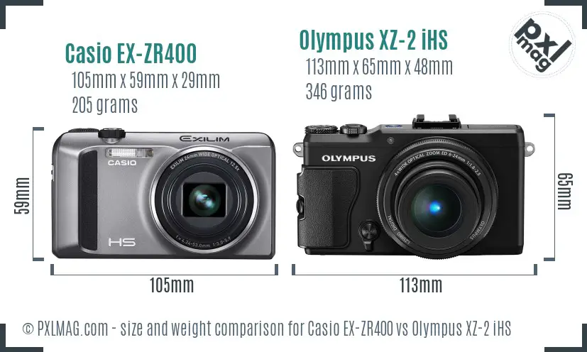 Casio EX-ZR400 vs Olympus XZ-2 iHS size comparison
