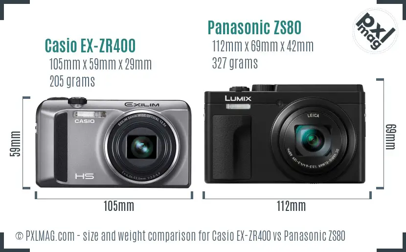 Casio EX-ZR400 vs Panasonic ZS80 size comparison