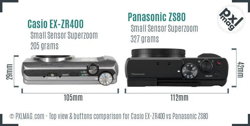 Casio EX-ZR400 vs Panasonic ZS80 top view buttons comparison