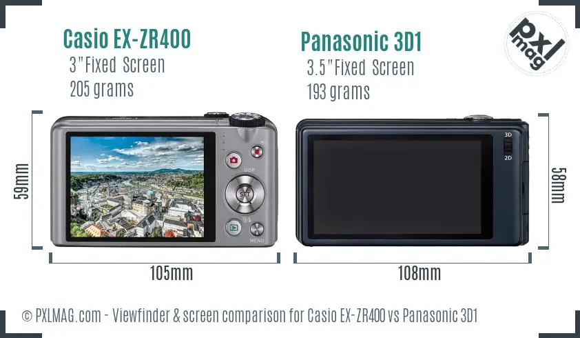 Casio EX-ZR400 vs Panasonic 3D1 Screen and Viewfinder comparison