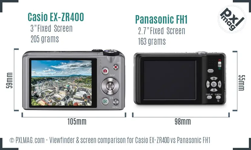 Casio EX-ZR400 vs Panasonic FH1 Screen and Viewfinder comparison