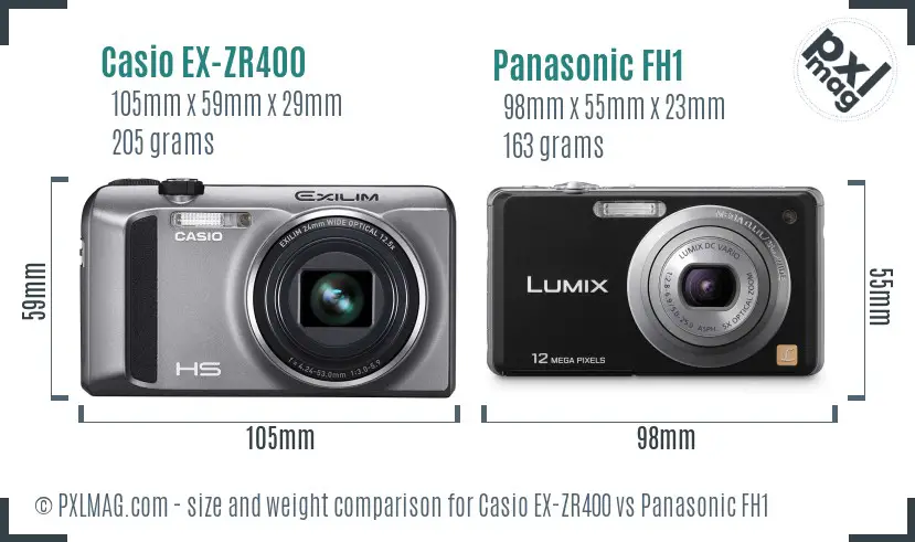Casio EX-ZR400 vs Panasonic FH1 size comparison
