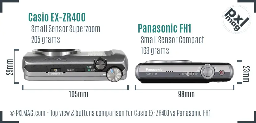 Casio EX-ZR400 vs Panasonic FH1 top view buttons comparison