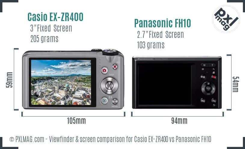 Casio EX-ZR400 vs Panasonic FH10 Screen and Viewfinder comparison