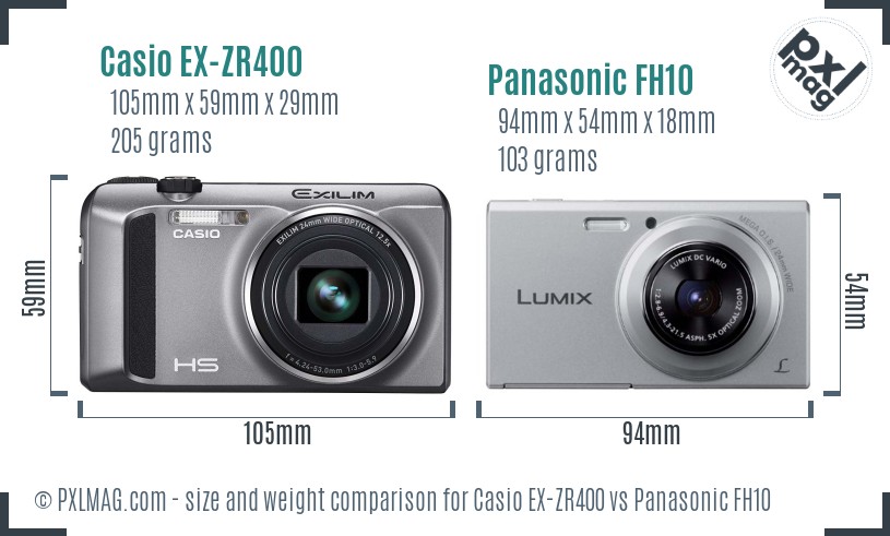 Casio EX-ZR400 vs Panasonic FH10 size comparison