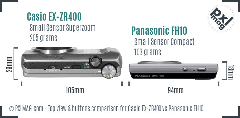 Casio EX-ZR400 vs Panasonic FH10 top view buttons comparison