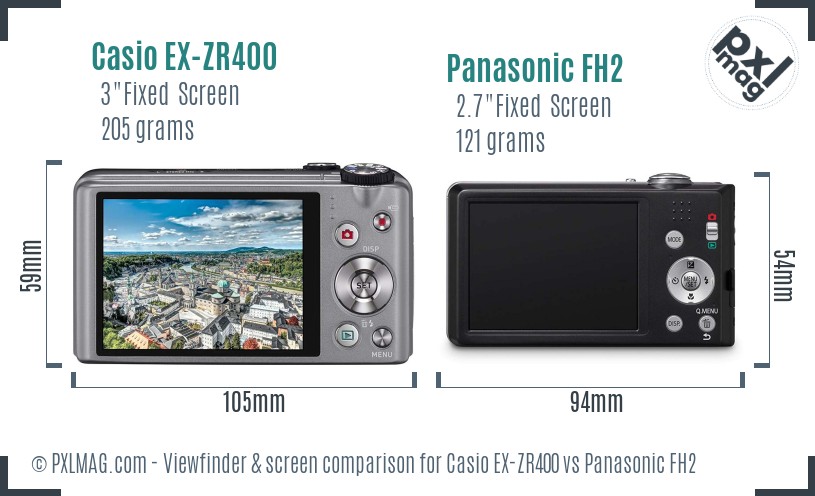 Casio EX-ZR400 vs Panasonic FH2 Screen and Viewfinder comparison
