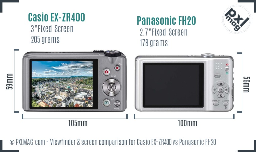 Casio EX-ZR400 vs Panasonic FH20 Screen and Viewfinder comparison