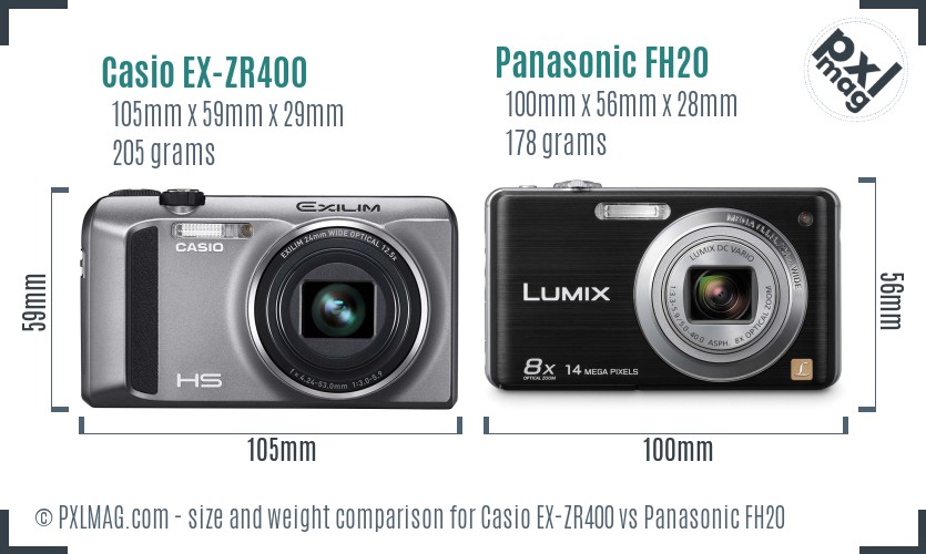 Casio EX-ZR400 vs Panasonic FH20 size comparison