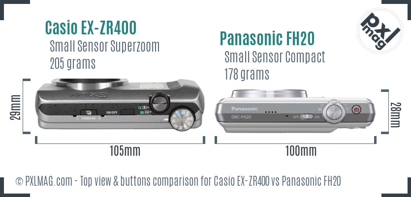 Casio EX-ZR400 vs Panasonic FH20 top view buttons comparison