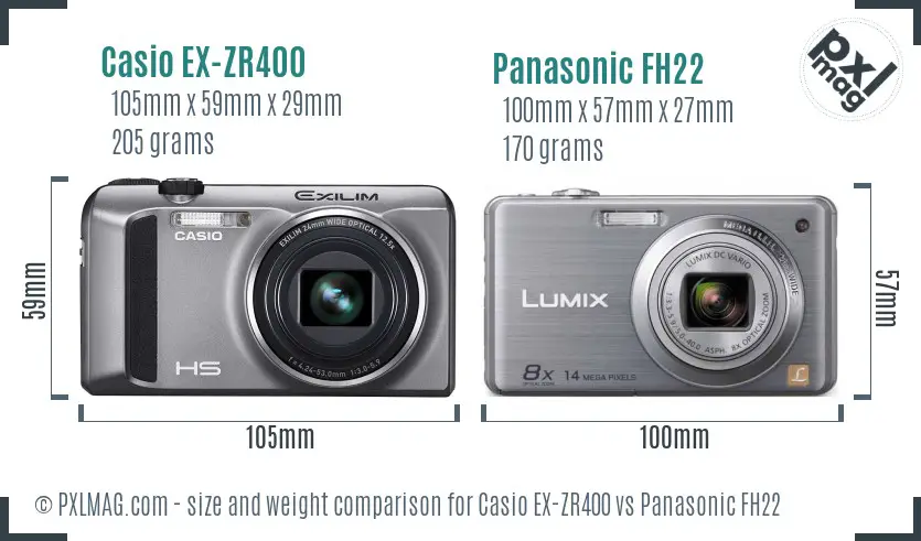 Casio EX-ZR400 vs Panasonic FH22 size comparison
