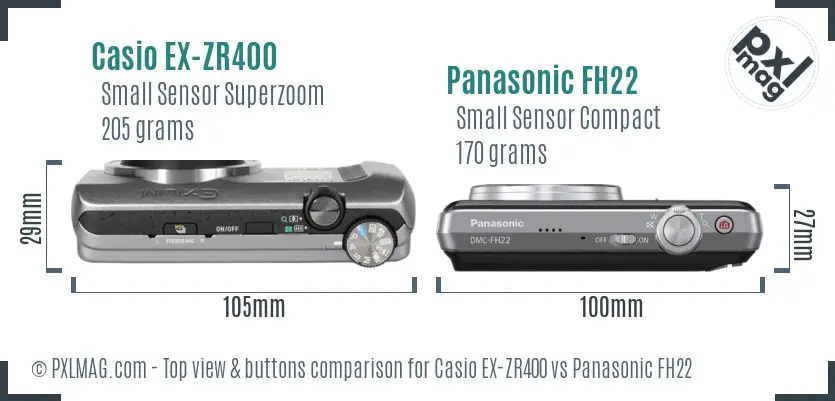 Casio EX-ZR400 vs Panasonic FH22 top view buttons comparison