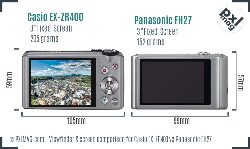 Casio EX-ZR400 vs Panasonic FH27 Screen and Viewfinder comparison