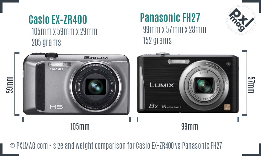 Casio EX-ZR400 vs Panasonic FH27 size comparison