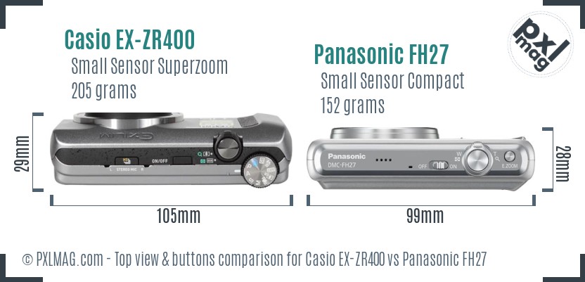 Casio EX-ZR400 vs Panasonic FH27 top view buttons comparison