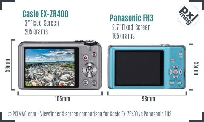 Casio EX-ZR400 vs Panasonic FH3 Screen and Viewfinder comparison