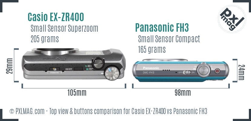 Casio EX-ZR400 vs Panasonic FH3 top view buttons comparison
