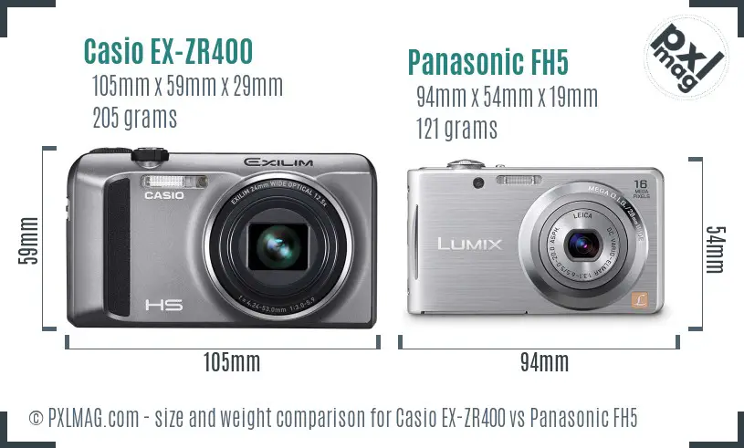 Casio EX-ZR400 vs Panasonic FH5 size comparison