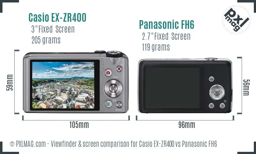 Casio EX-ZR400 vs Panasonic FH6 Screen and Viewfinder comparison