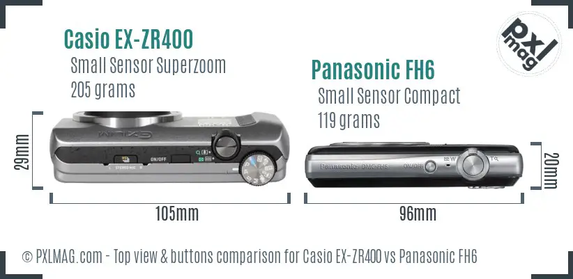 Casio EX-ZR400 vs Panasonic FH6 top view buttons comparison
